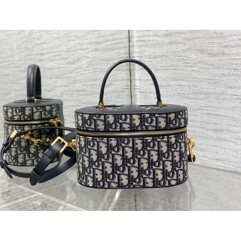 D*or small cd logo cosmetic bag oblique black D*or oblique jacquard