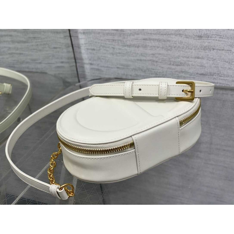 D*or cd signature oval camera bag latte calfskin white