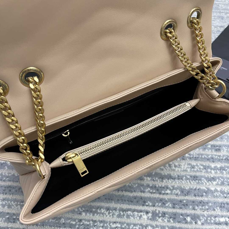 Saint Laurent Loulou Medium Bag In Quilted Leather Dark Beige
