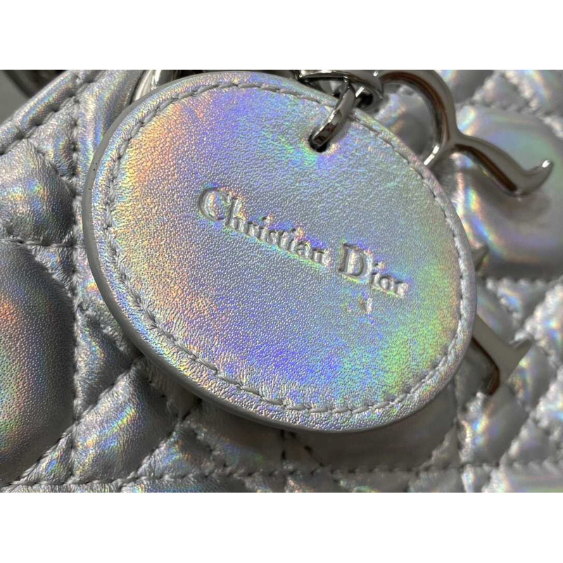 D*or medium lady d-joy bag lambskin silver