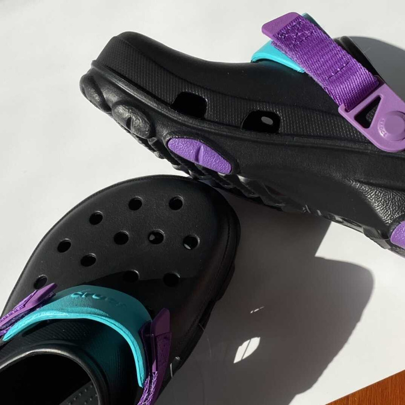 Cr*0*s classic all terrain sandals black purple blue