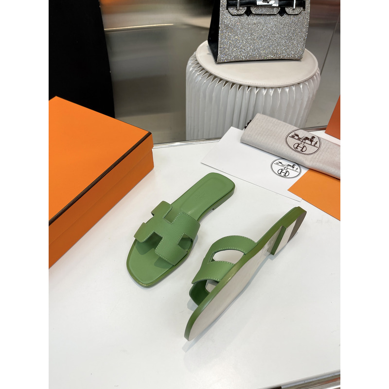 H**mes oran sandal vert pomme epsom calfskin leather green
