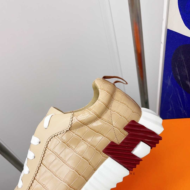 H**mes crocodile low trainer dark beige