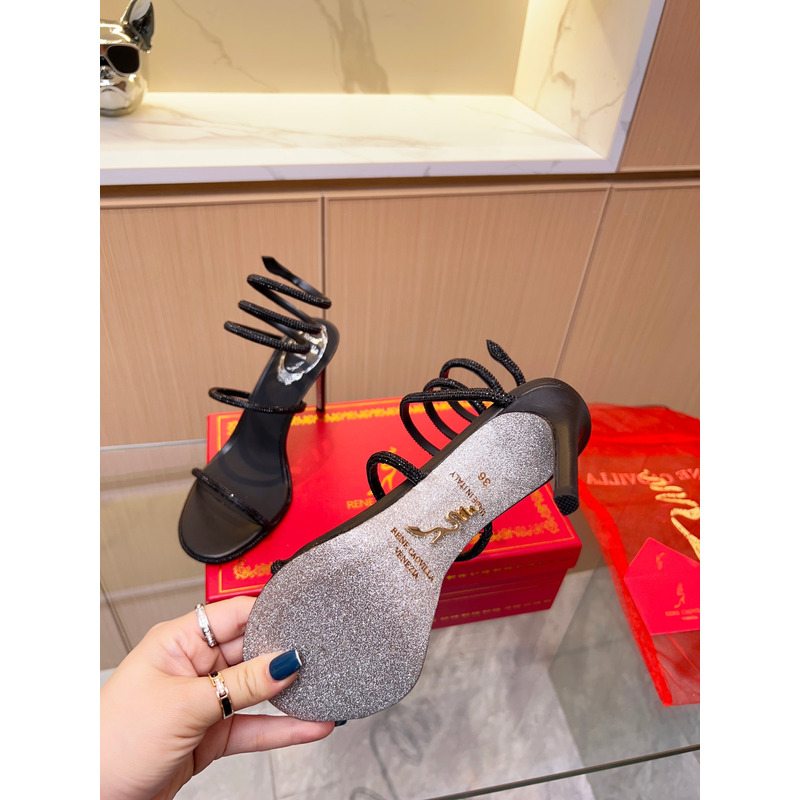 Rene Caovilla Cleo Crystal Sandals  95mm Black