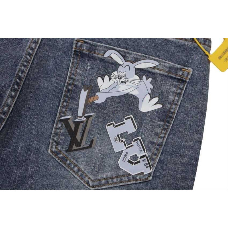 l**is V*t*n catton print logo jeans blue