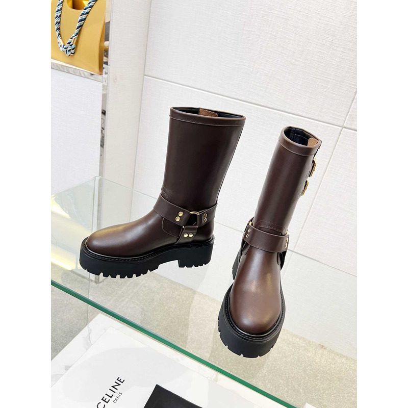 Ce**e biker boots calf leather coffee