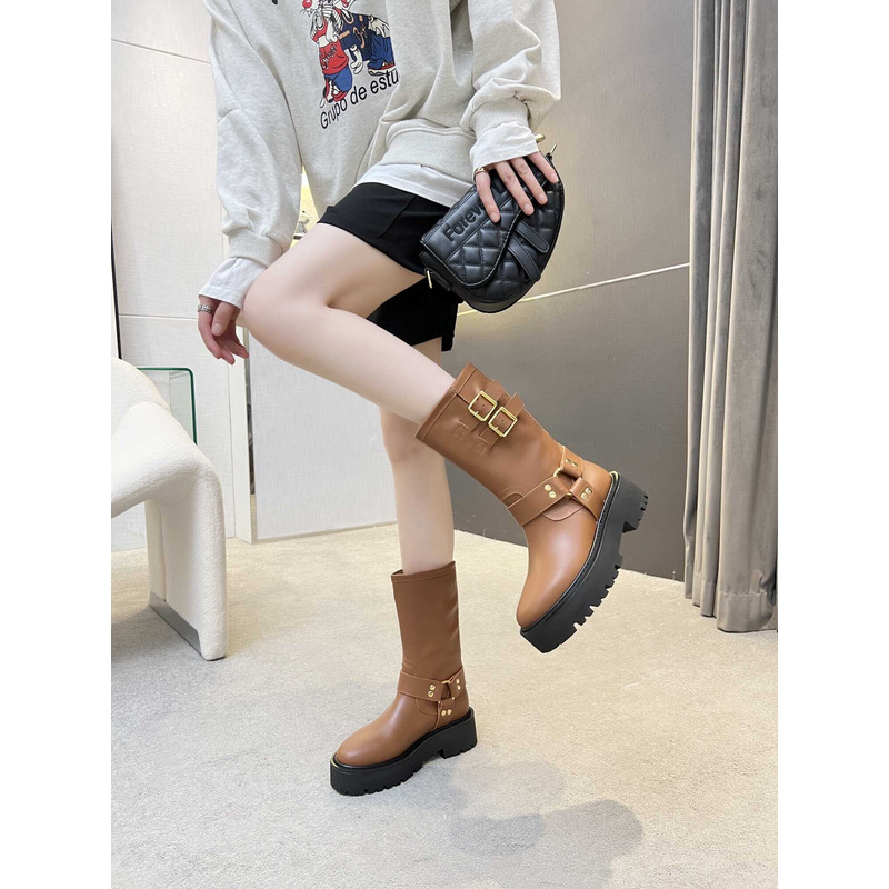 Ce**e biker boots calf leather brown