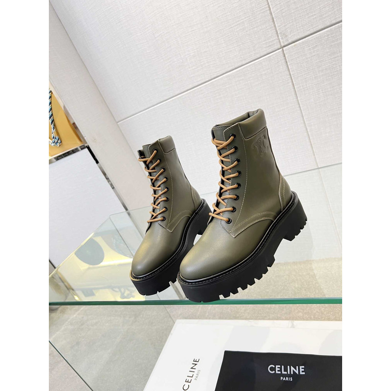 Ce**e lace-up boot with triomphe bulky calfskin green