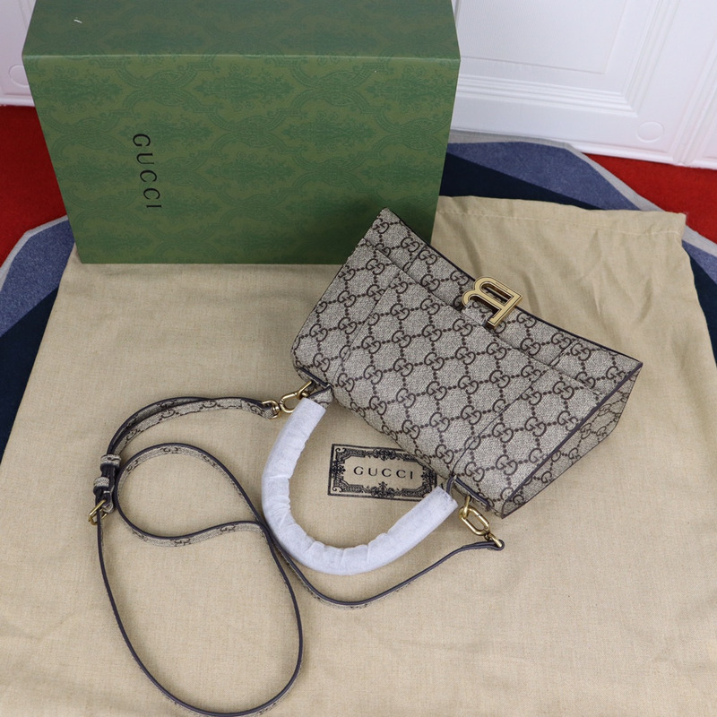 ba*len*cia*ga x g*u*i gg S*p*e monogram small hourglass top handle bag beige ebony