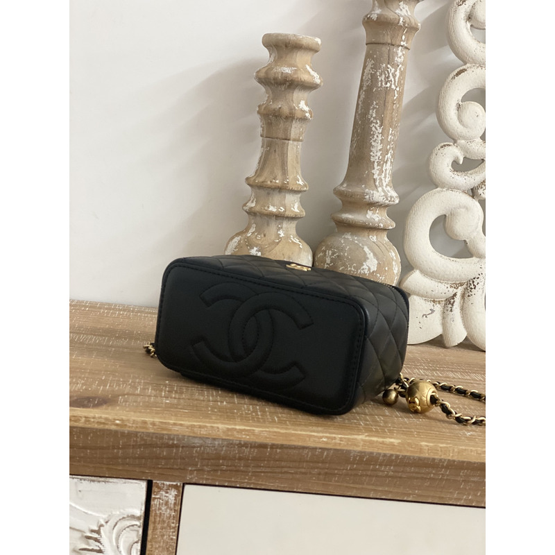 Ch*el black lambskin coco pearl crush vanity case
