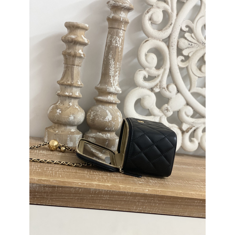 Ch*el black lambskin coco pearl crush vanity case