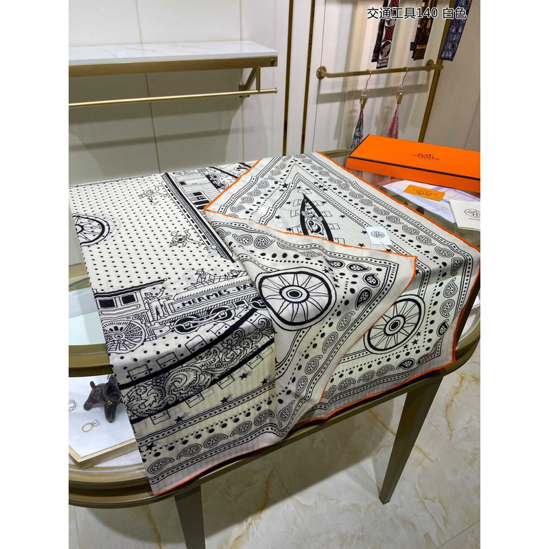 H**mes all aboard! 55 cm square scarf white