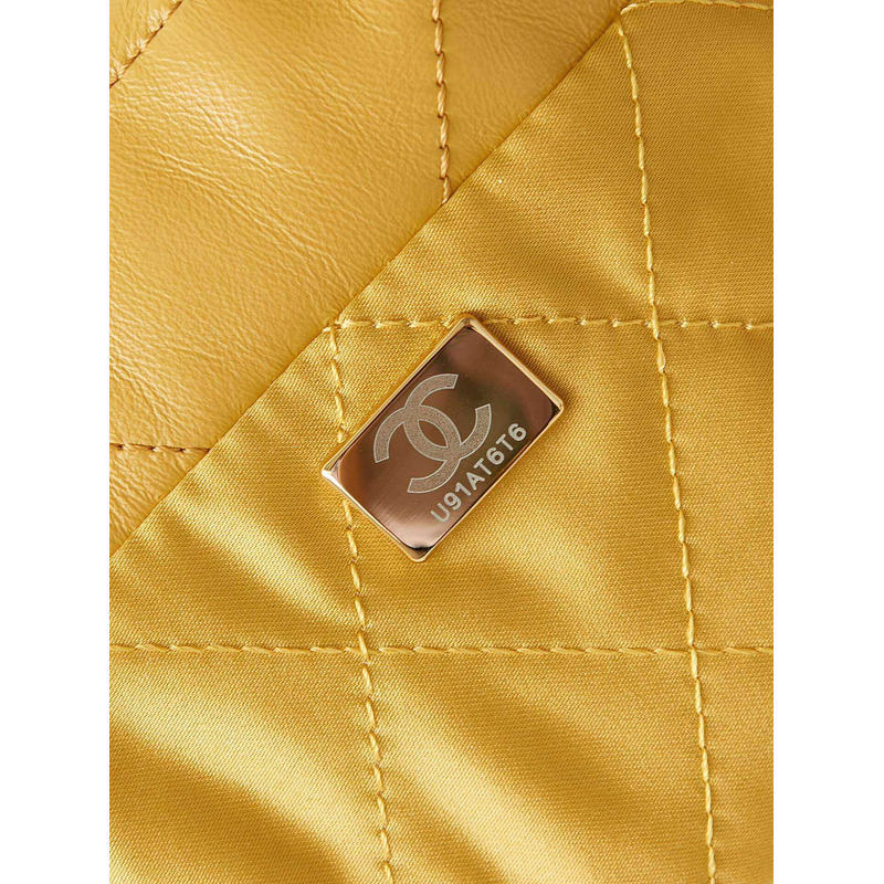 Ch*el 22 mini handbang shiny calfskin & gold-tone metal pale yellow