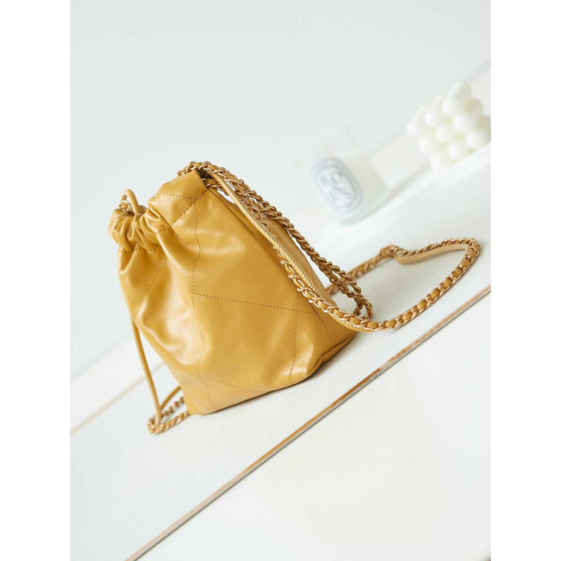 Ch*el 22 mini handbang shiny calfskin & gold-tone metal pale yellow