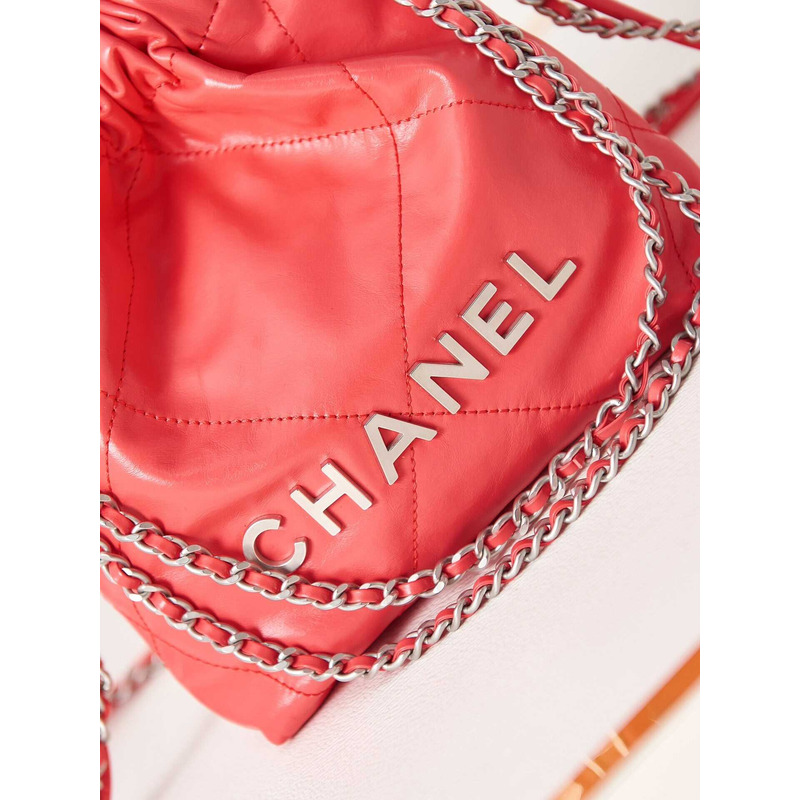 Ch*el 22 mini handbang shiny calfskin & gold-tone metal pale pink
