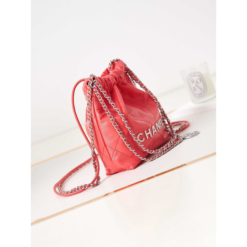 Ch*el 22 mini handbang shiny calfskin & gold-tone metal pale pink