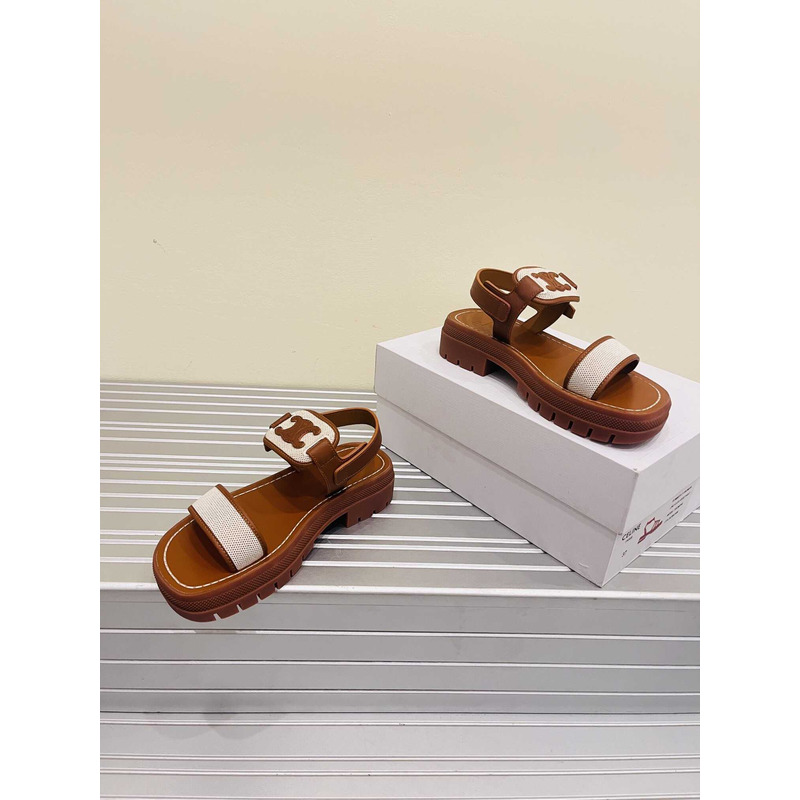 Ce**e clea triomphe sandal in vegetal calfskin brown and white
