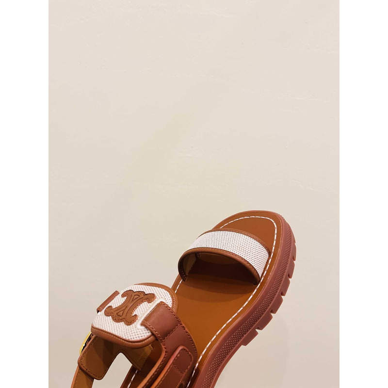 Ce**e clea triomphe sandal in vegetal calfskin brown and white
