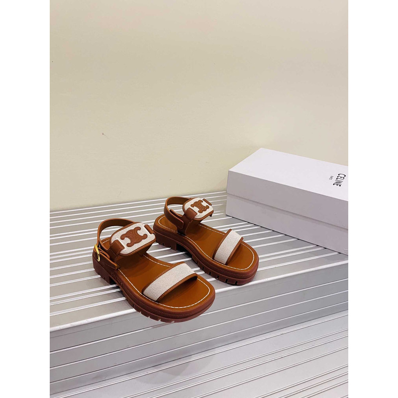 Ce**e clea triomphe sandal in vegetal calfskin brown and white