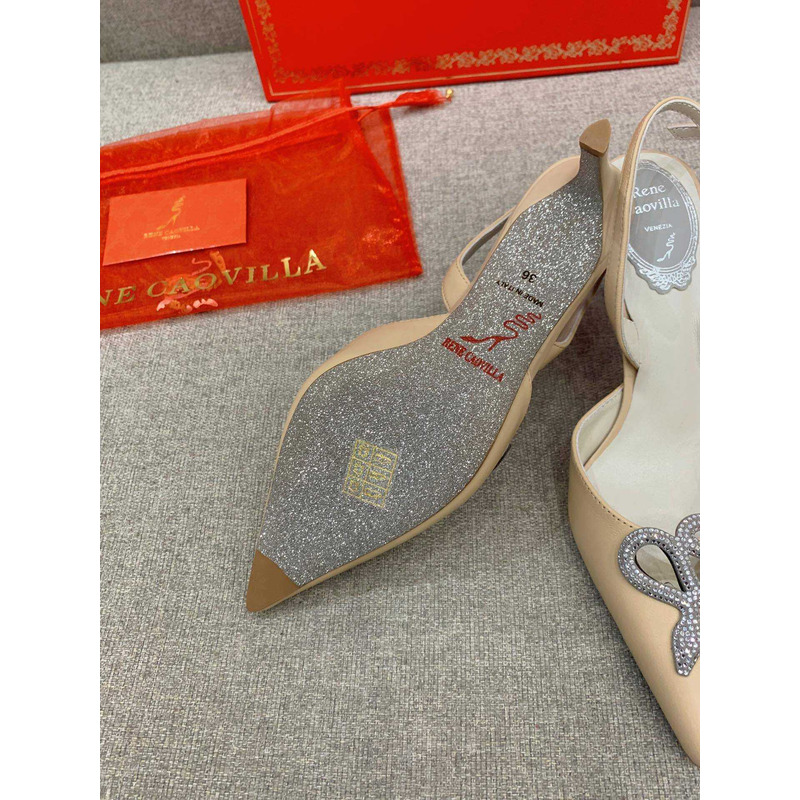 Rene Caovilla Snake Motif Rhinestone Pumps Beige