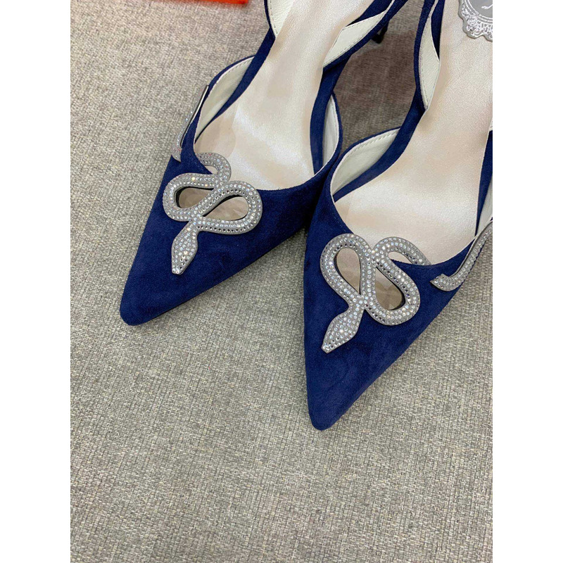 Rene Caovilla Snake Motif Rhinestone Pumps Navy Blue