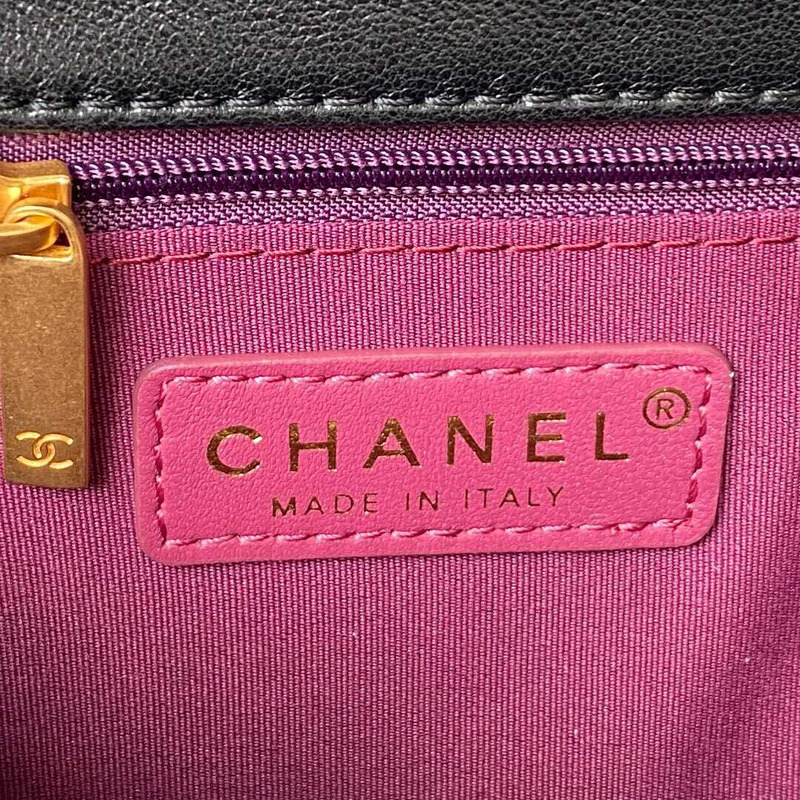 Ch*el small flap bag lambskin & gold-tone metal black