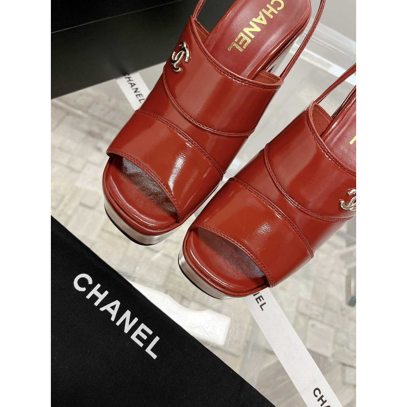 Ch*el lambskin heeled sandals red
