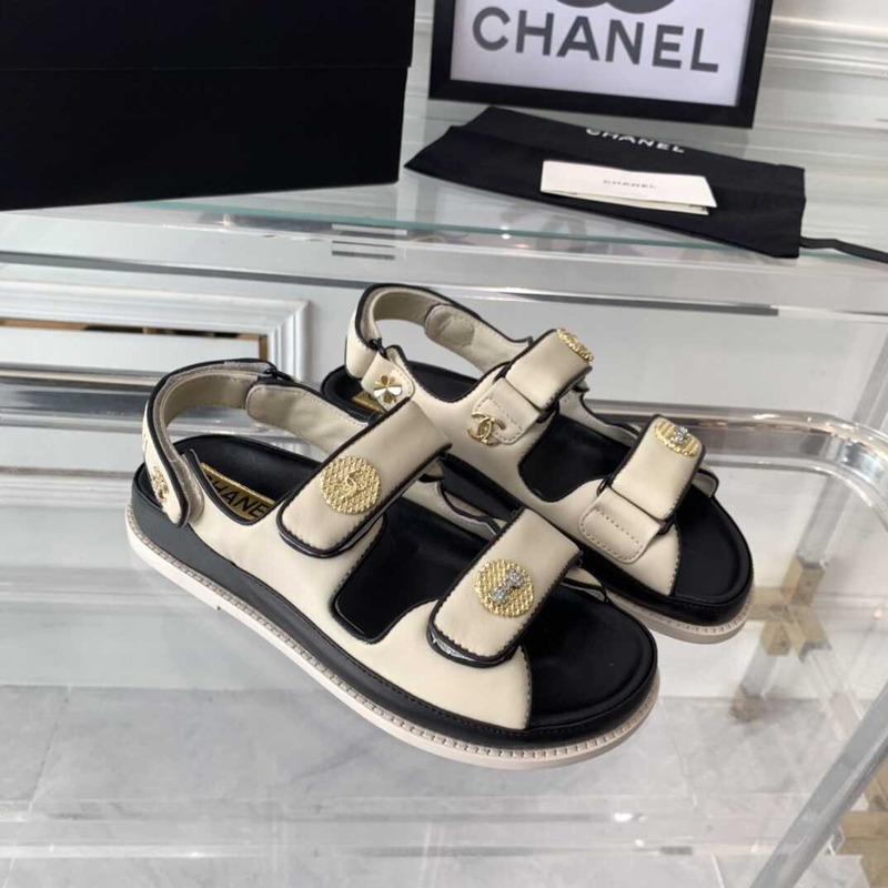 Ch*el sandals lambskin cream