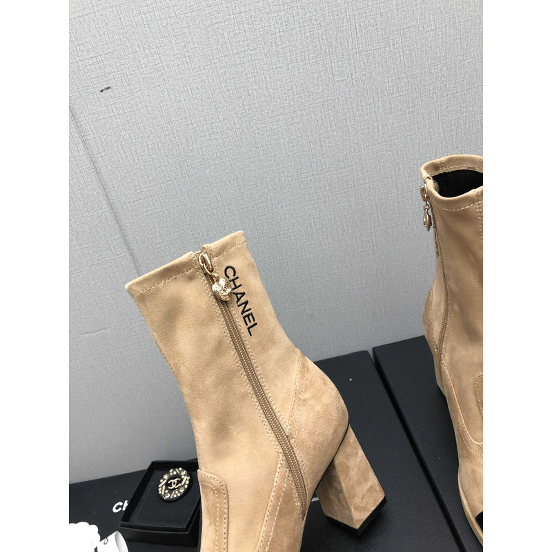 Ch*el short boots suede and patent calfskin beige