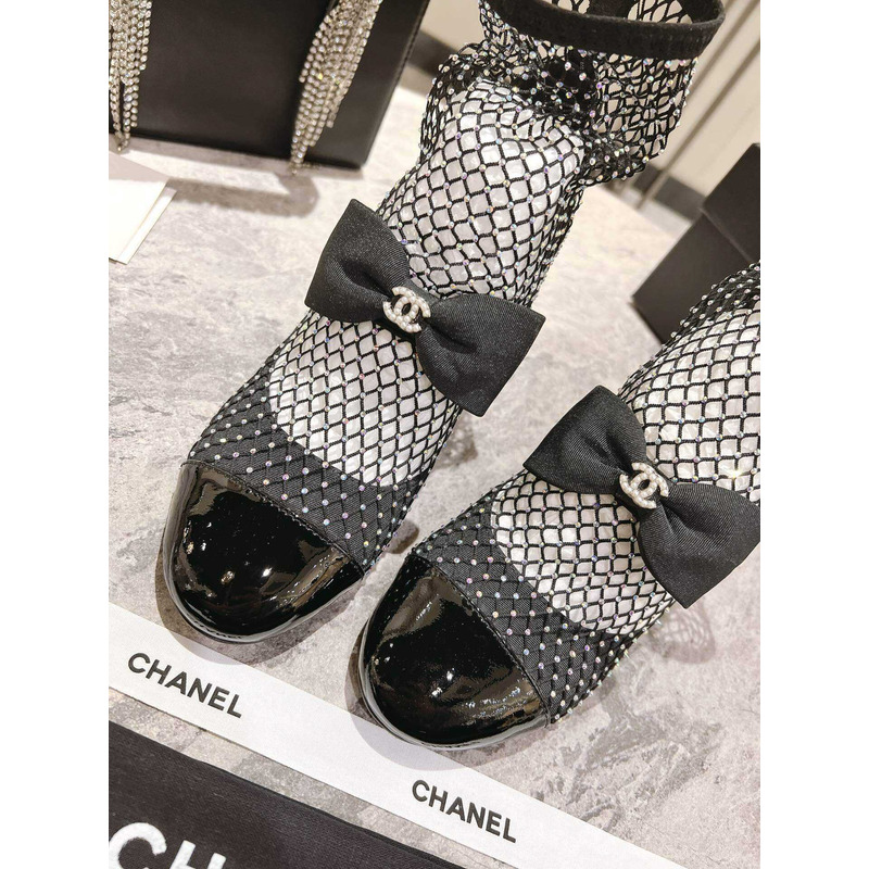 Ch*el mary janes resille,kid suede&patent calfskin black