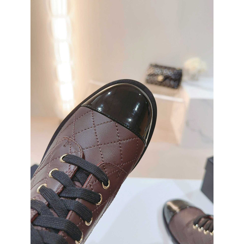 Ch*el military boots patent calfskin and lambskin wine