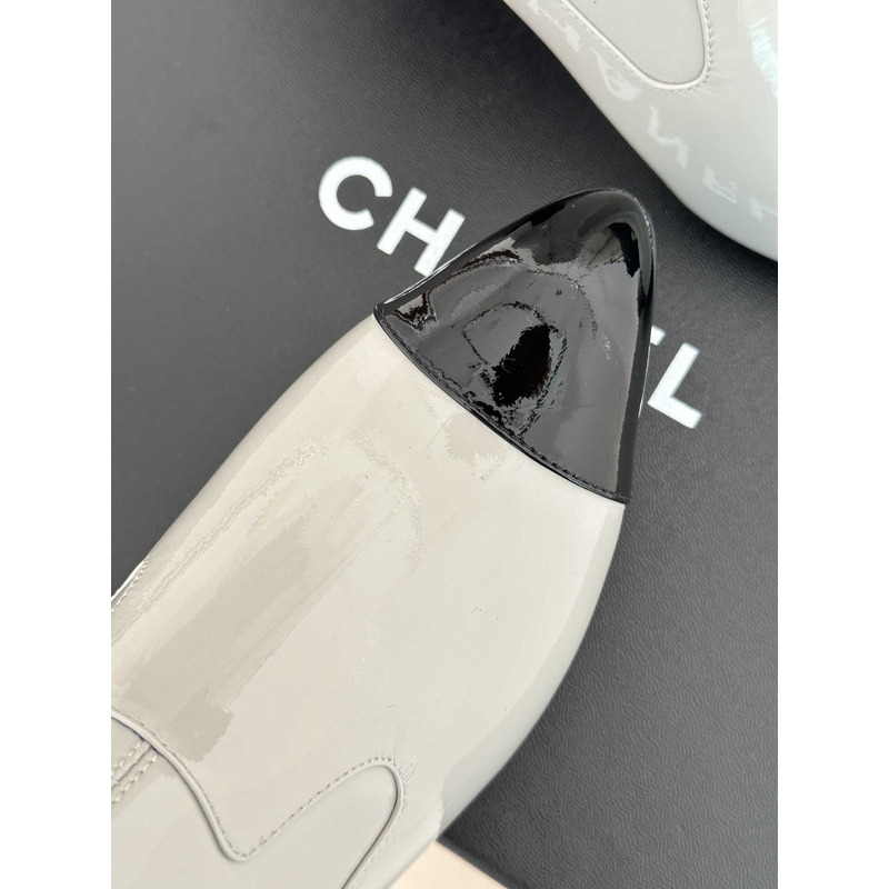 Ch*el short boots patent calfskin grey