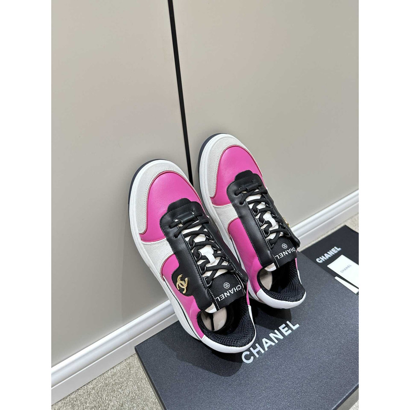 Ch*el sneakers lambskin & suede calfskin dark pink, gray & black