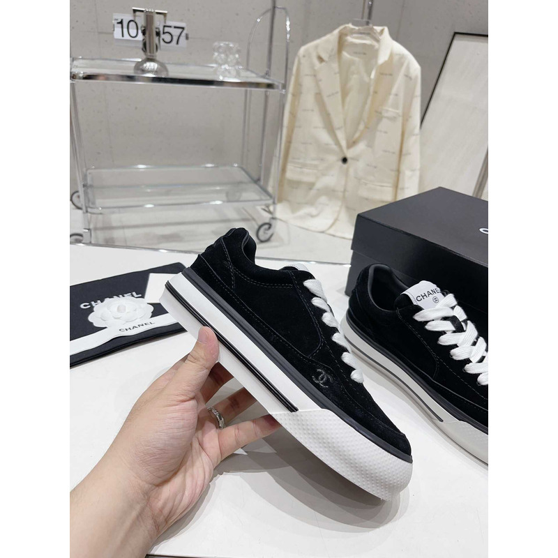 Ch*el velvet & suede calfskin black