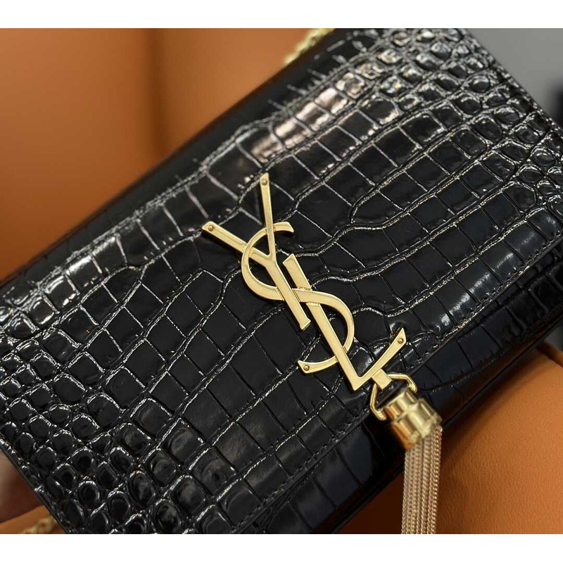 Saint Laurent Small Kate Crocodile-Embossed Leather Shoulder Bag With Tassel