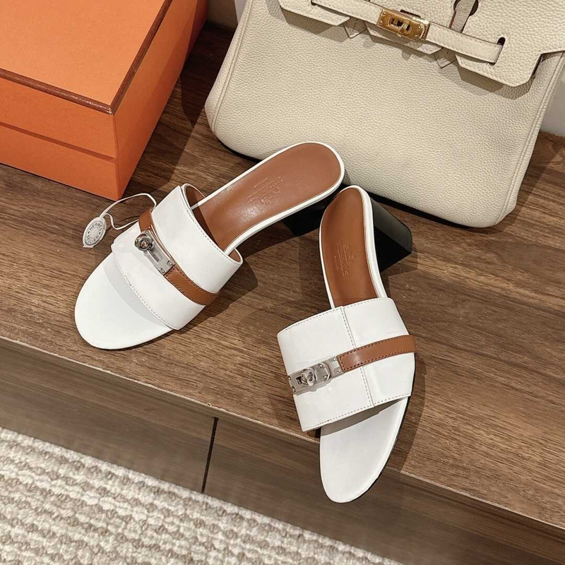 H**mes gigi 50 sandals white and brown