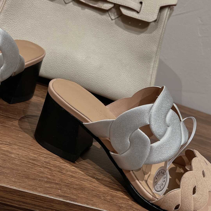 H**mes gaby 60 sandals beige and silver