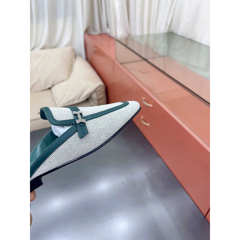 H**mes groupie mules green and white