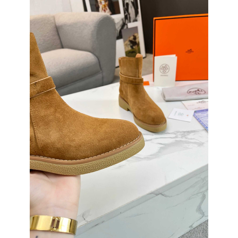 H**mes rubber sole casual style ankle & booties boots brown