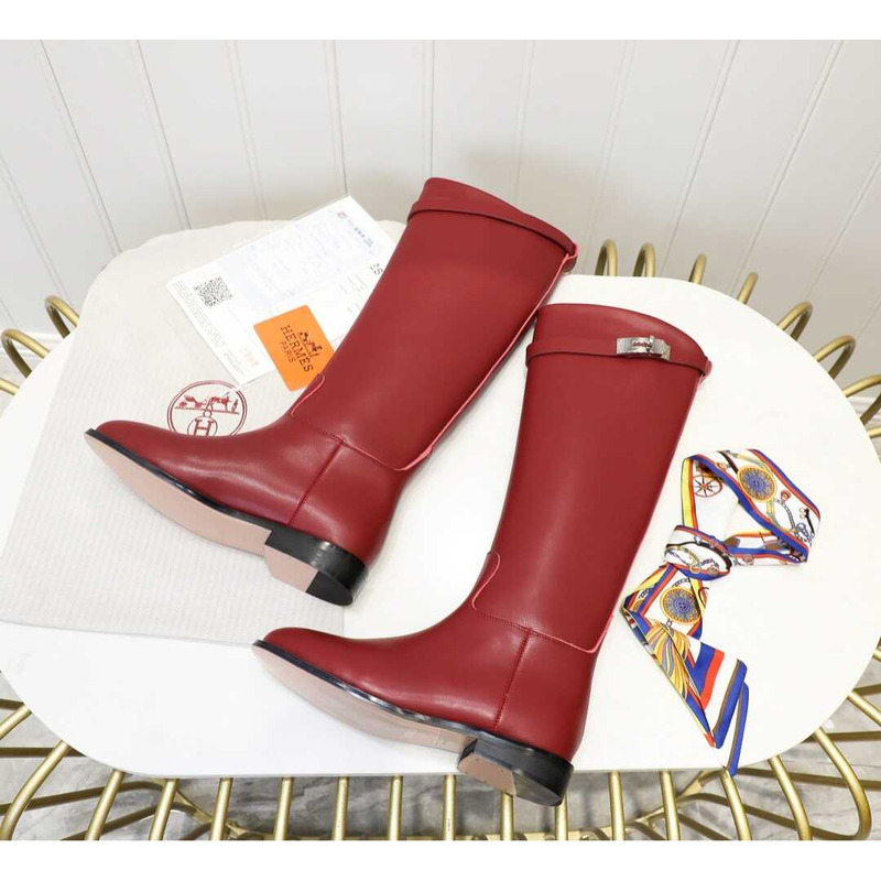 H**mes leather boots red