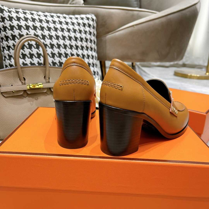 H**mes dauphine 70 high heel loafer in calfskin brown