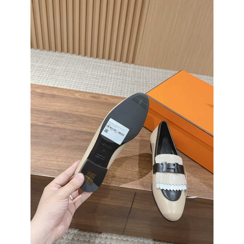 H**mes goatskin womens royal loafers black and beige