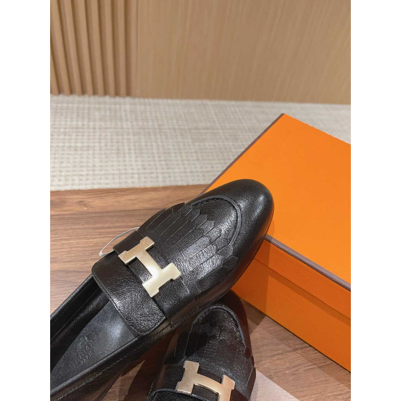H**mes goatskin womens royal loafers black