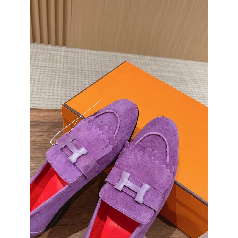 H**mes suede goatskin womens royal loafers purple