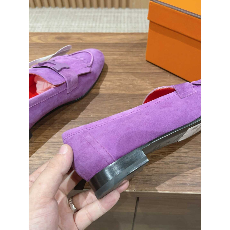 H**mes suede goatskin womens royal loafers purple