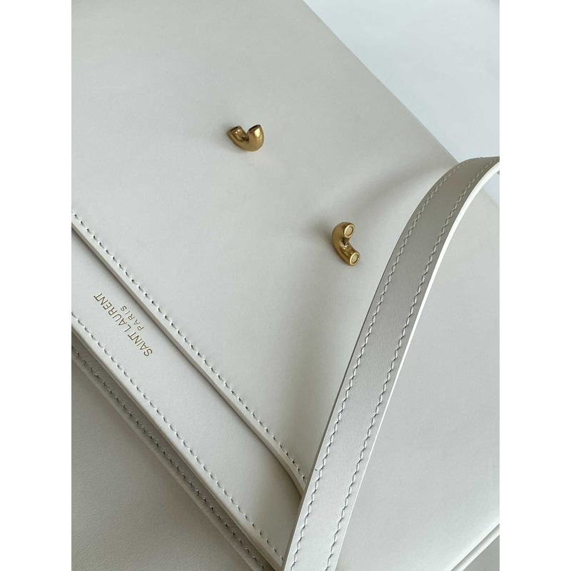 Saint Laurent Maillon Leather Wallet On Chain White