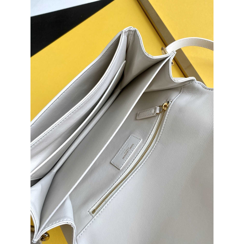 Saint Laurent Maillon Leather Wallet On Chain White
