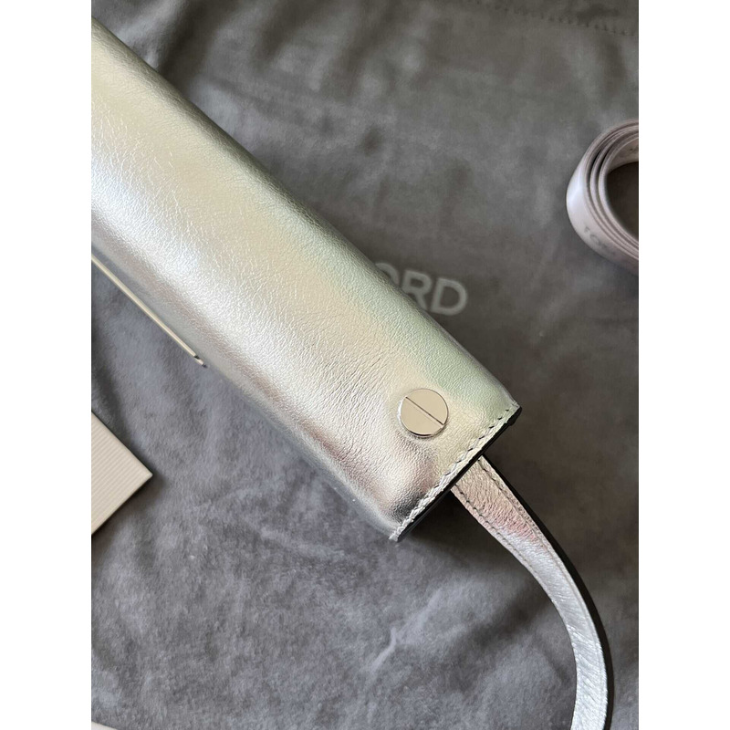 Tom Ford Mini Metallic Leather Shoulder Bag Silver