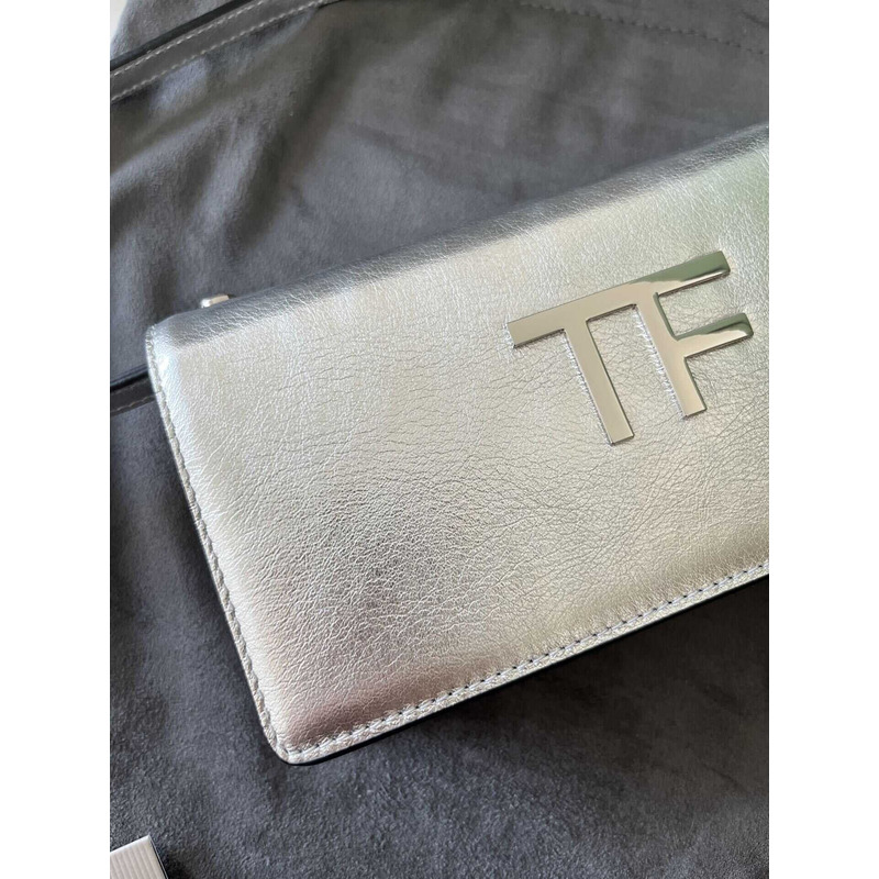 Tom Ford Mini Metallic Leather Shoulder Bag Silver