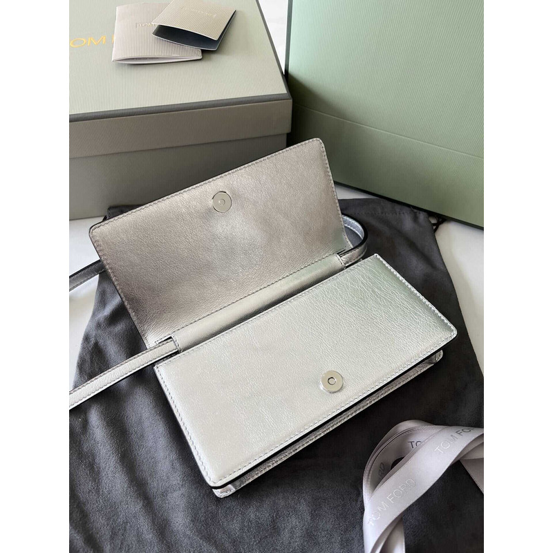 Tom Ford Mini Metallic Leather Shoulder Bag Silver